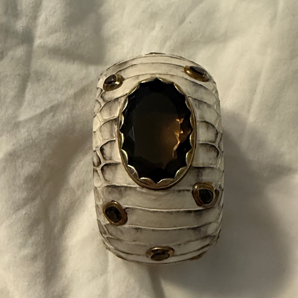 Elegant White Cuff with Gold and Black Accents made from real skin